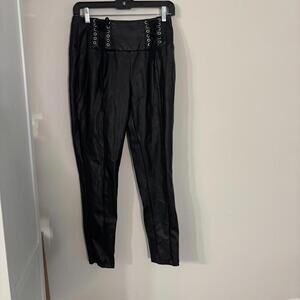 ✅Cavalini Black Pleather Legging Pants Pull on Moto Stretch